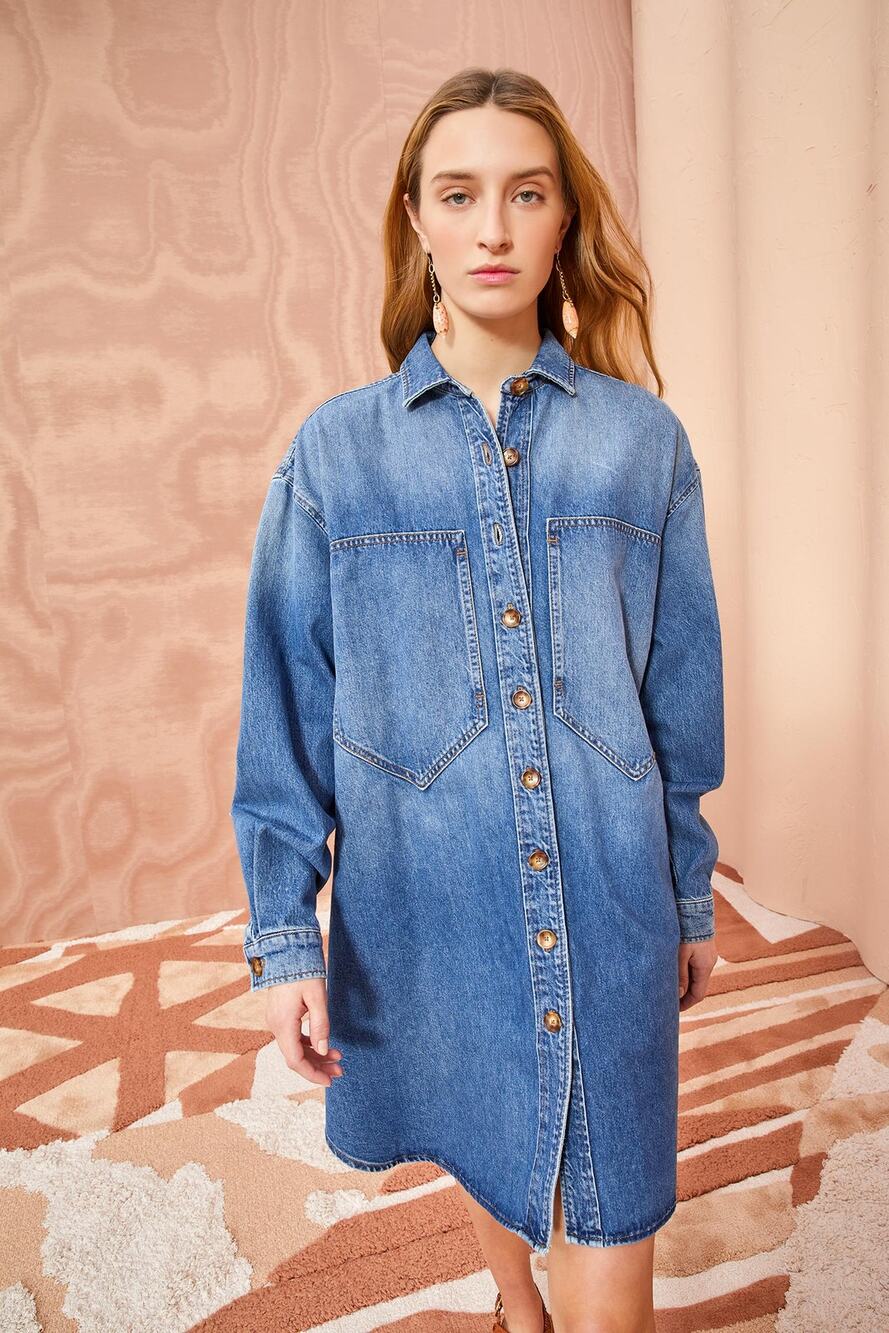 Ulla Johnson Valerie Oversized Denim Shirt Dress Sz P Intentional Oversized Fit